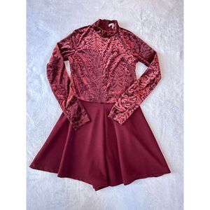 Junior's Velvet Burnout Shorts Jumpsuit/Romper, Size S, Maroon, Charlotte Russe